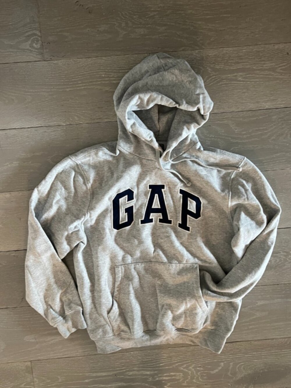 GAP Heather Gray Pullover Hoodie with Navy logo, Medium